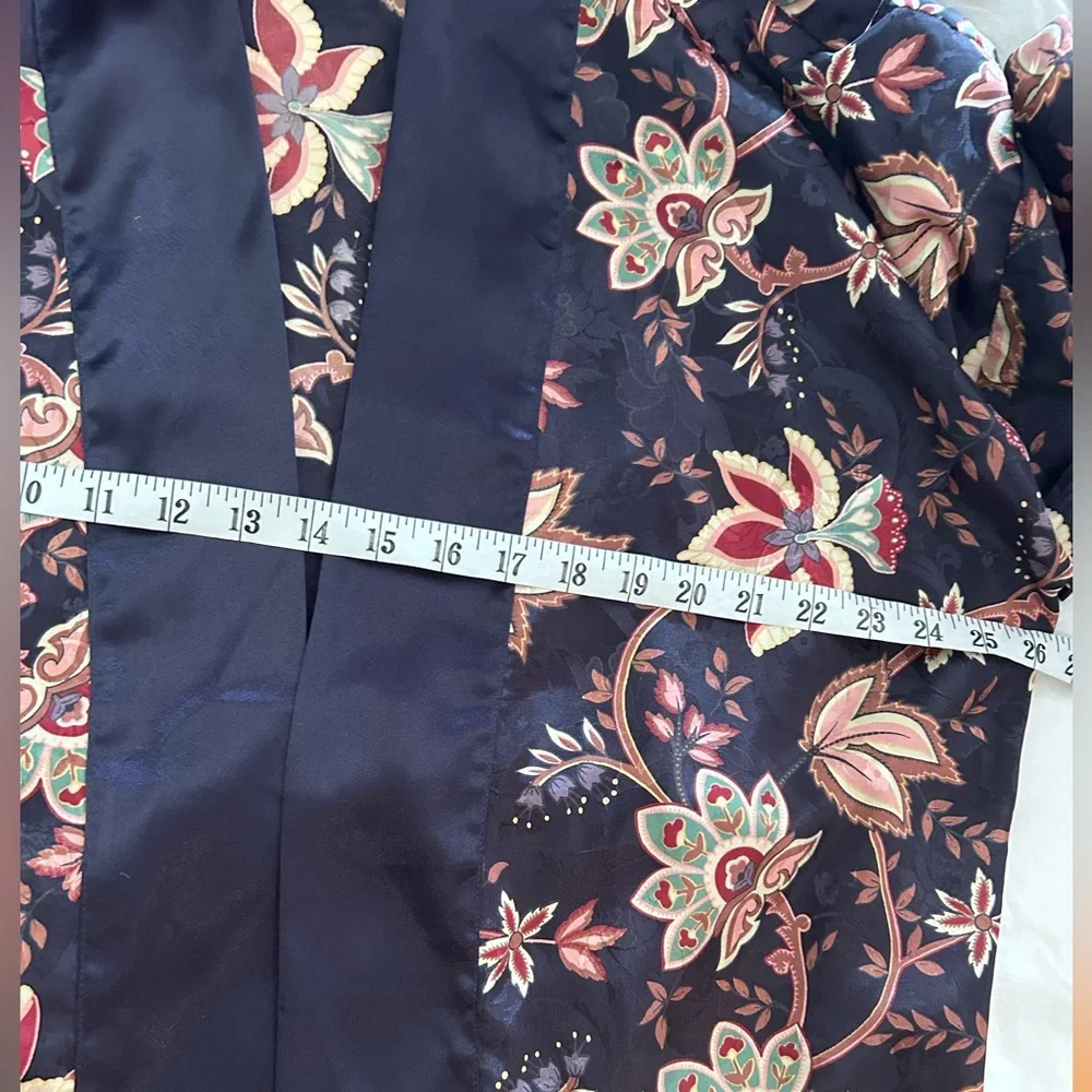 VINTAGE VICTORIA’S‎ SECRET Gold Label Midnight Navy Floral Satin Kimono Robe OS